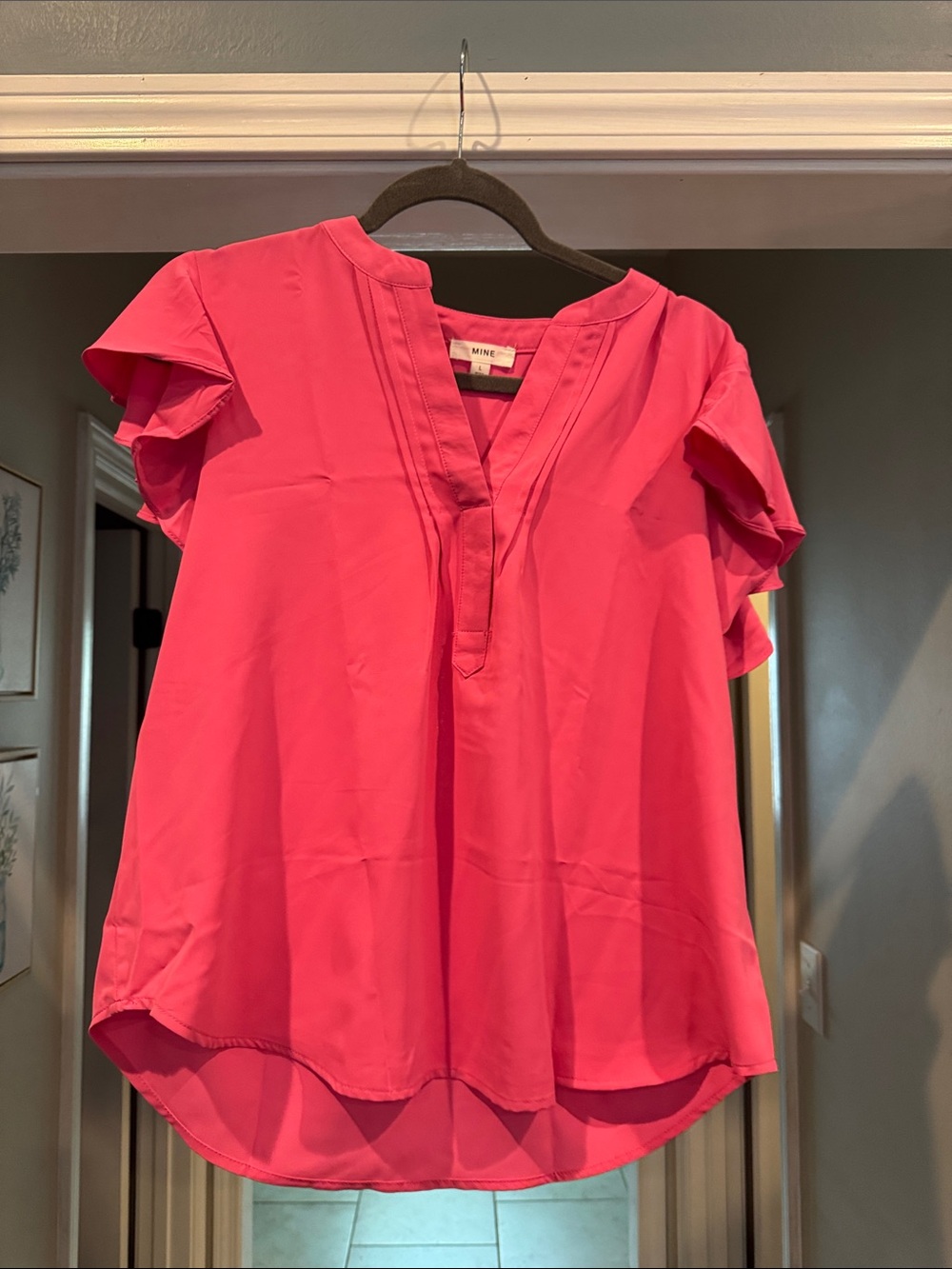 MINE Bright Pink Flutter Sleeve V-Neck Blouse
